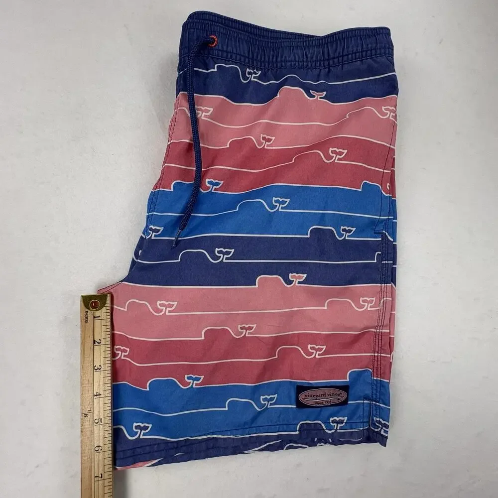 Vineyard Vines Swim Shorts Mens Large Multicolor Whale Stripe Lined Trunks Beach